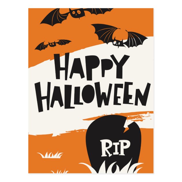 Halloween Party Print - Bats And Cemetery RIP Postcard