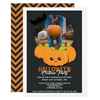 Halloween Party Pumpkin And Bat Personalized Invitation