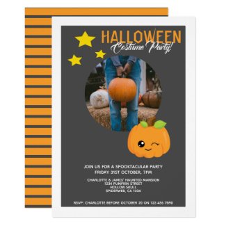 Halloween Party Pumpkin And Stars Personalized Invitation