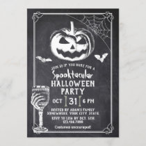 Halloween Party Pumpkin Bat Skull Chalkboard Invitation