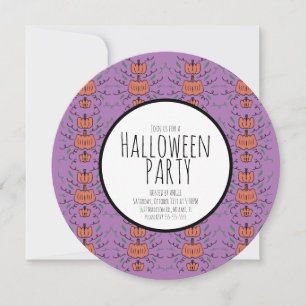 Halloween Party Pumpkin Doodles Purple Invitation