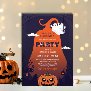 Halloween Party Pumpkin Ghost Graveyard Purple Invitation