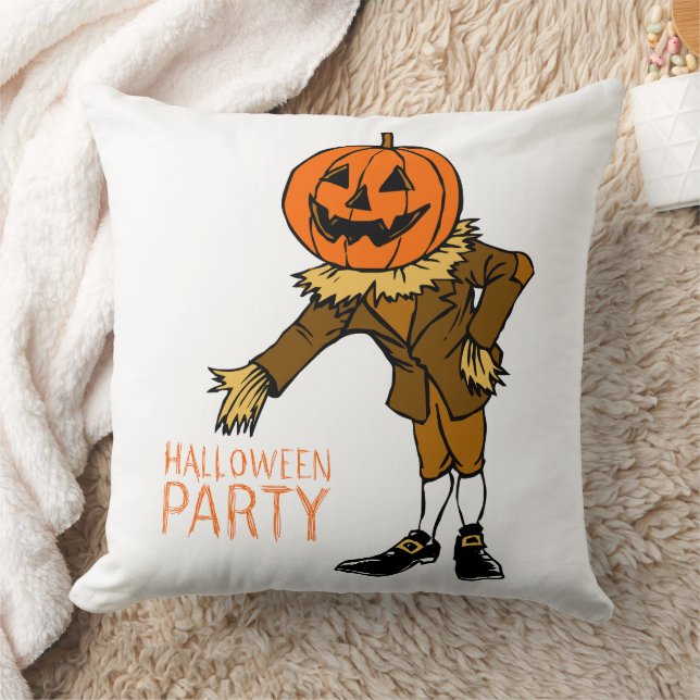 Halloween Party Pumpkin Guy Clip Art, Halloween Throw Pillow (Blanket)