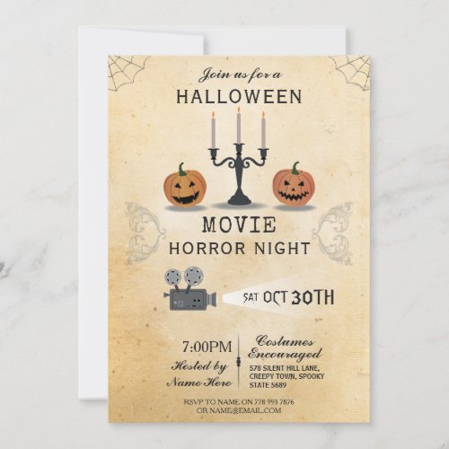 Halloween Party Pumpkin Horror Invite Movie Night