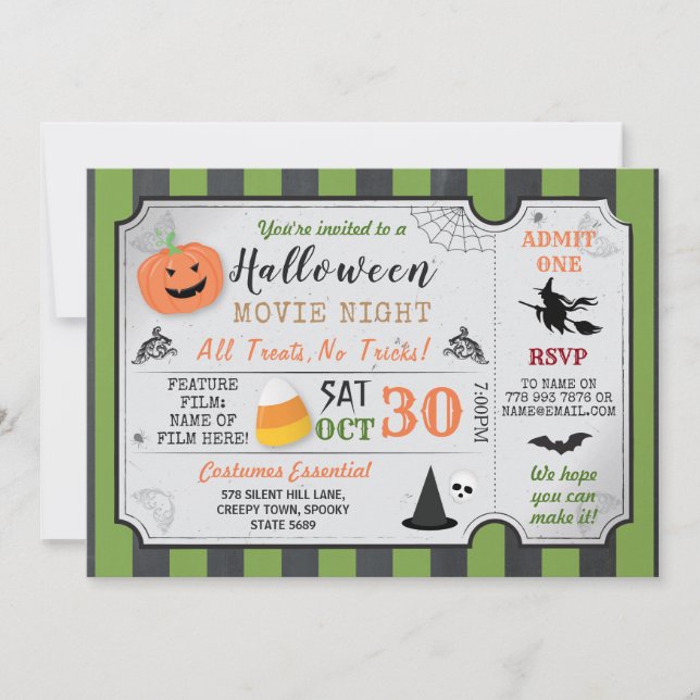 Halloween Party Pumpkin Horror Movie Night Witch Invitation (Front)
