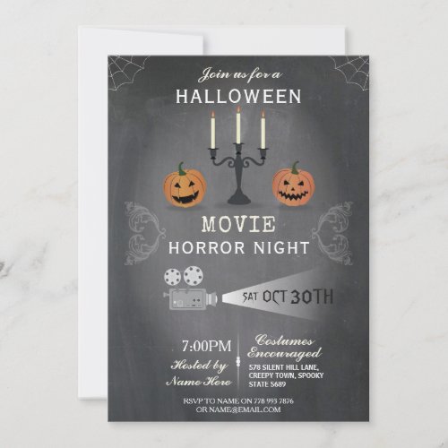 Halloween Party Pumpkin Scary Invite Movie Night