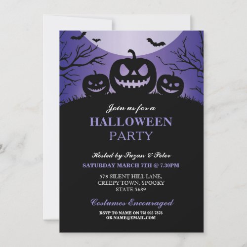 Halloween Party Pumpkin Scary Purple Invitation