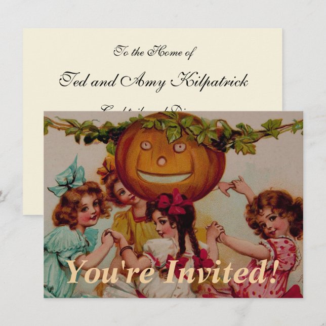 Halloween Party Pumpkin vintage Invitation (Front/Back)