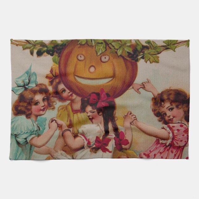 Halloween Party Pumpkin vintage Kitchen Towel (Horizontal)