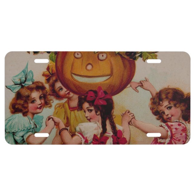 Halloween Party Pumpkin vintage License Plate (Front)
