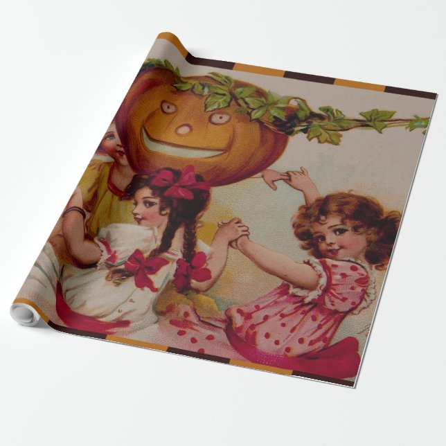 Halloween Party Pumpkin vintage Wrapping Paper (Unrolled)