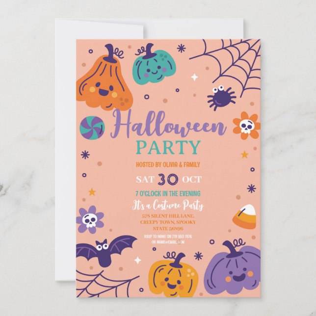 Halloween Party Pumpkins Bats Kids Fun Stylish Invitation (Front)