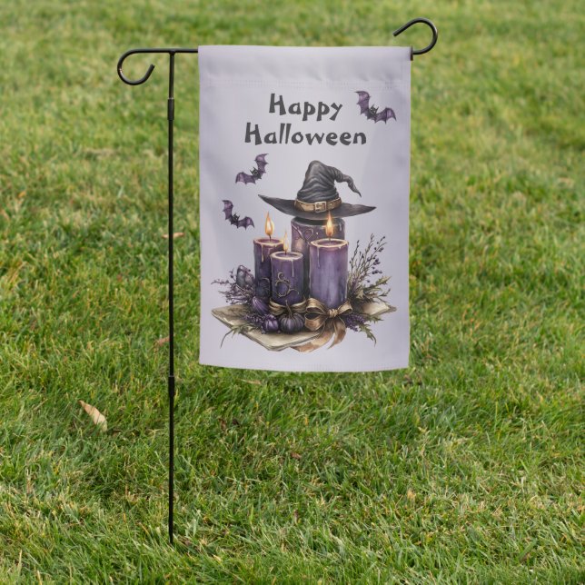 Halloween Party Purple Candles Bats Spooky Scary Garden Flag (In SItu)