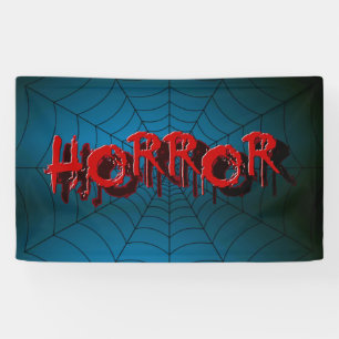 Halloween Party Red Horror Spider Web Blue Scary Banner