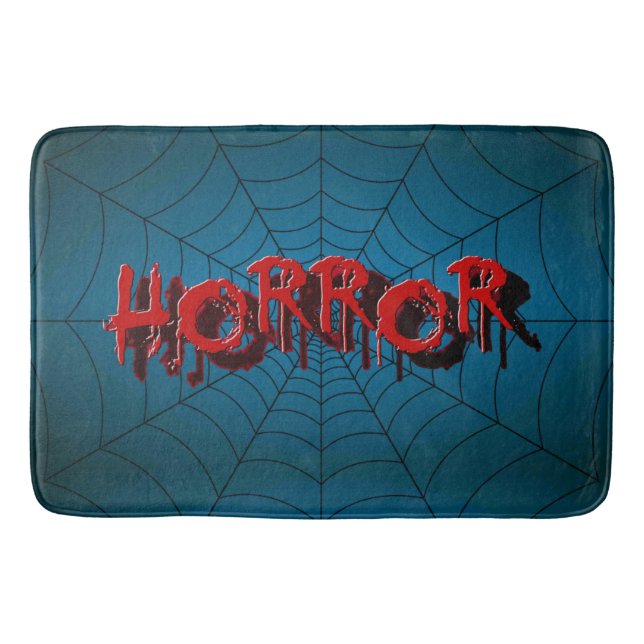 Halloween Party Red Horror Spider Web Blue Scary Bath Mat (Front)