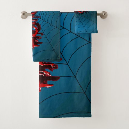 Halloween Party Red Horror Spider Web Blue Scary Bath Towel Set