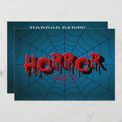 Halloween Party Red Horror Spider Web Blue Scary Invitation
