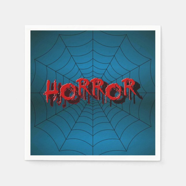 Halloween Party Red Horror Spider Web Blue Scary Napkins (Front)