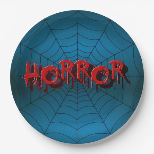Halloween Party Red Horror Spider Web Blue Scary Paper Plates
