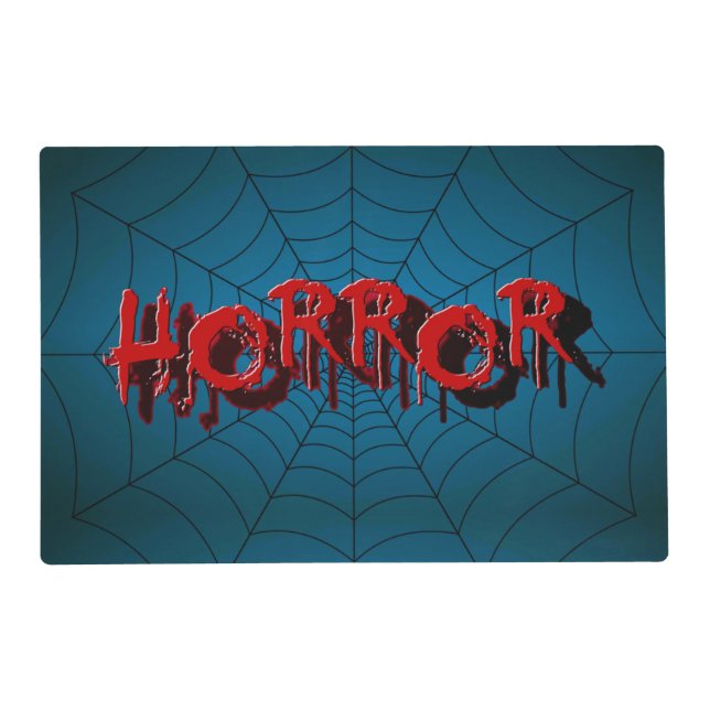 Halloween Party Red Horror Spider Web Blue Scary Placemat (Front)