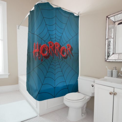 Halloween Party Red Horror Spider Web Blue Scary Shower Curtain