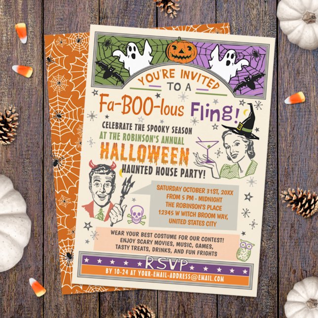 Halloween Party Retro Fall Humor Faboolous Fling Invitation (Creator Uploaded)