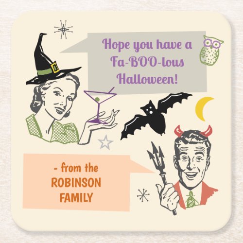 Halloween Party Retro Humor Faboolous Custom Name Square Paper Coaster