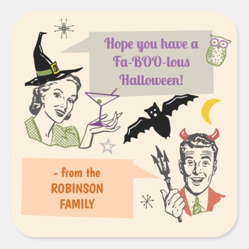 Halloween Party Retro Humor Faboolous Custom Name Square Sticker