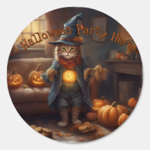 Halloween party scarecrow kitten sign