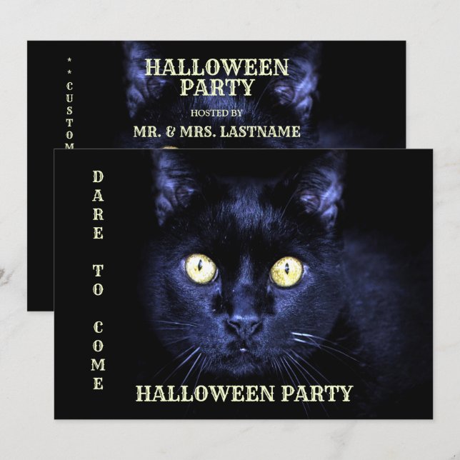 Halloween Party Scary Black Cat Horror Night Invitation (Front/Back)