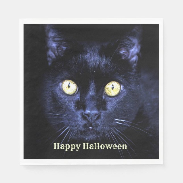 Halloween Party Scary Black Cat Horror Night Napkins (Front)