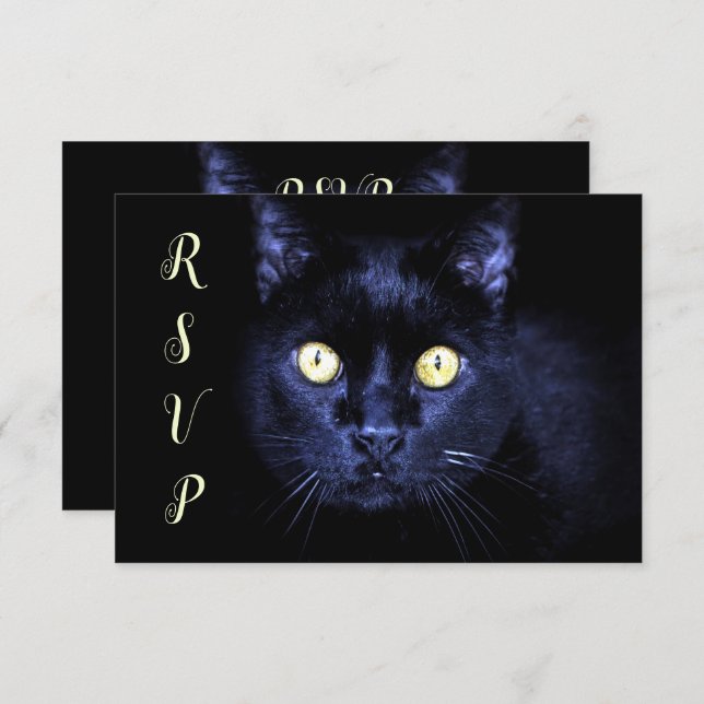 Halloween Party Scary Black Cat Horror Night RSVP Card (Front/Back)