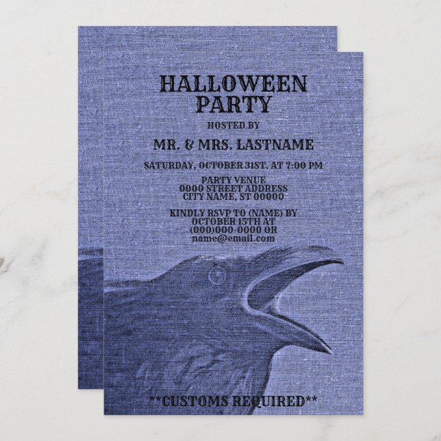 Halloween Party Scary Craw Blue Purple Spooky Invitation (Front/Back)