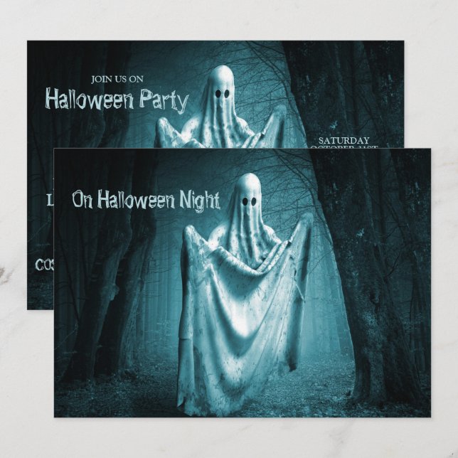 Halloween Party Scary Ghost Dark Blue Night Black Invitation (Front/Back)