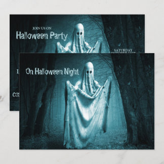 Halloween Party Scary Ghost Dark Blue Night Black Invitation