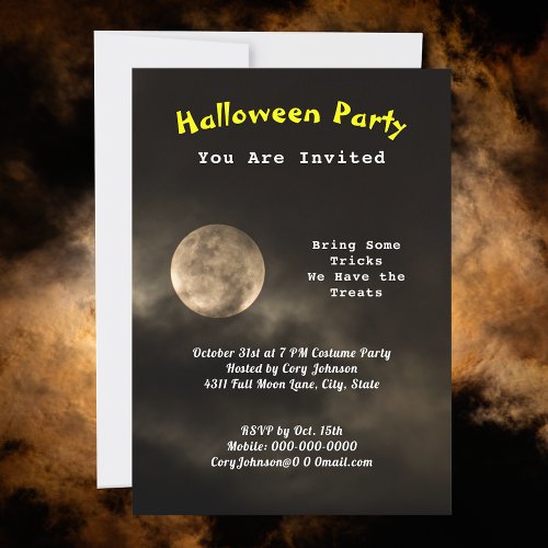 Halloween Party Scary Moon Black Cloudy Sky Invitation