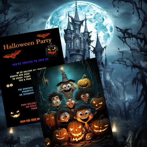 Halloween Party Scary Pumpkins Smiling Creatures Invitation