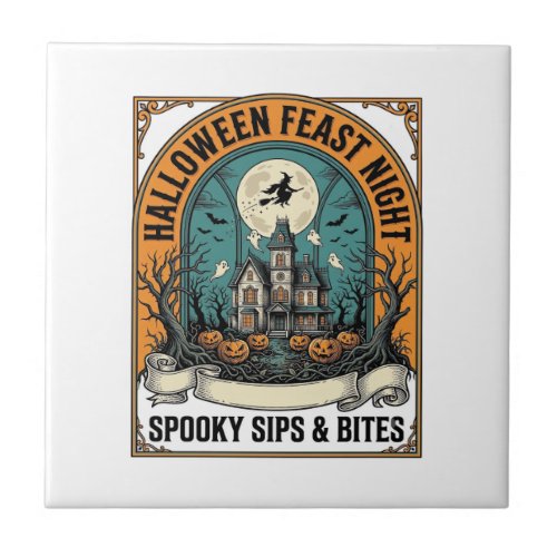 Halloween Party Shirt Spooky Feast Haunted House_1 Ceramic Tile