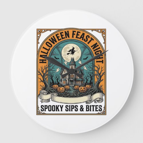 Halloween Party Shirt Spooky Feast Haunted House_1 Large Clock