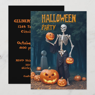 Halloween Party Skeleton among Pumpkins Invitation