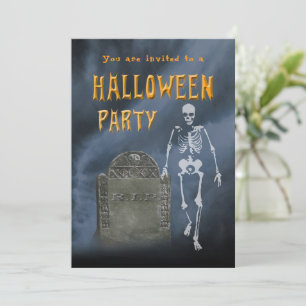 Halloween Party Skeleton and Ancient Tombstone Invitation