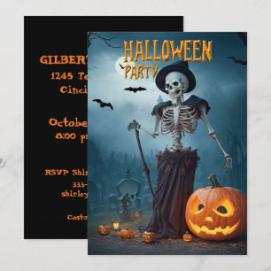 Halloween Party Skeleton and Pumpkins Invitation