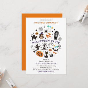 Halloween Party Skeleton Icons Spooky Adult Hosted Invitation