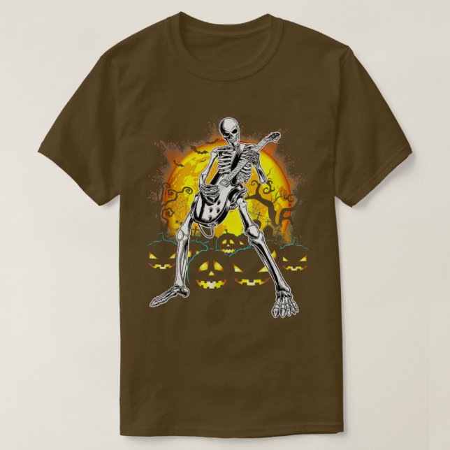 Halloween Party Skeleton Playing Guitar Pumpkin Me T-Shirt (Design Front)