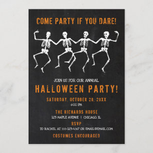 Halloween party Skeletons dancing chalkboard Invitation