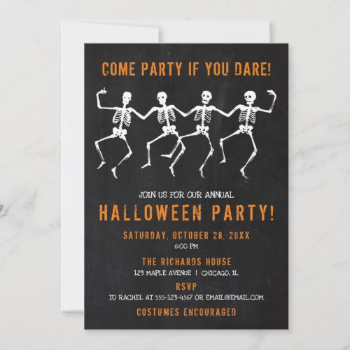 Halloween party Skeletons dancing chalkboard Invitation
