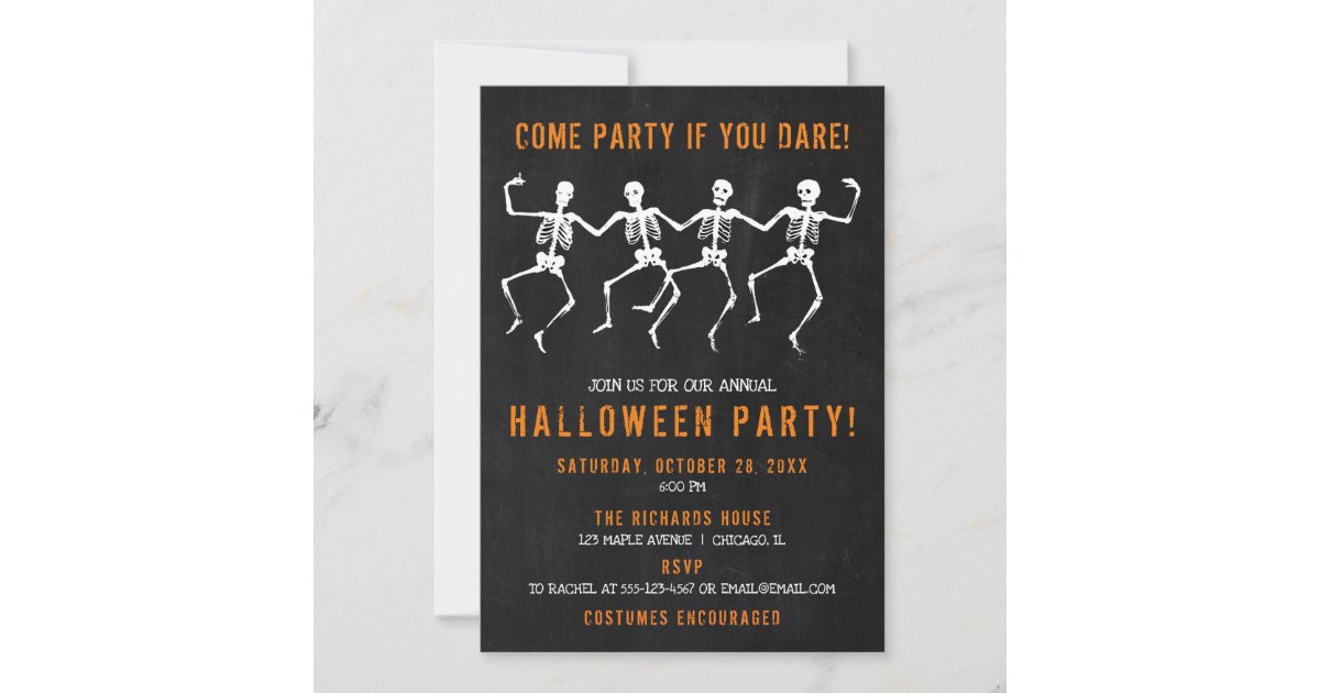 Halloween party Skeletons dancing chalkboard Invitation | Zazzle