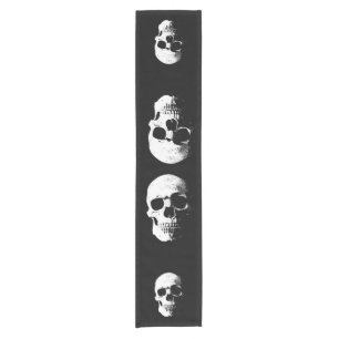 Halloween Party Skull Black & White Add Your Text Short Table Runner