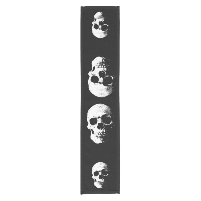 Halloween Party Skull Black & White Add Your Text Short Table Runner (Front)