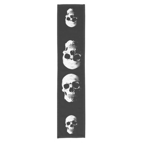 Halloween Party Skull Black  White Add Your Text Short Table Runner